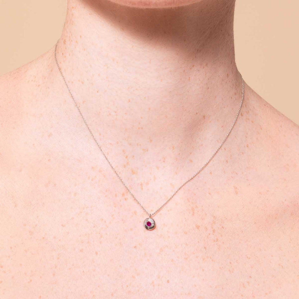 Gemstone Jewellery - July Ruby Birthstone Necklace in Solid White Gold - Pendant Necklace - Astrid &amp; Miyu