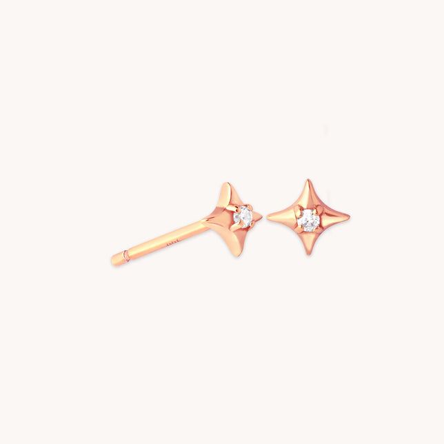 Cosmic Star Gem Stud Earrings in Rose Gold