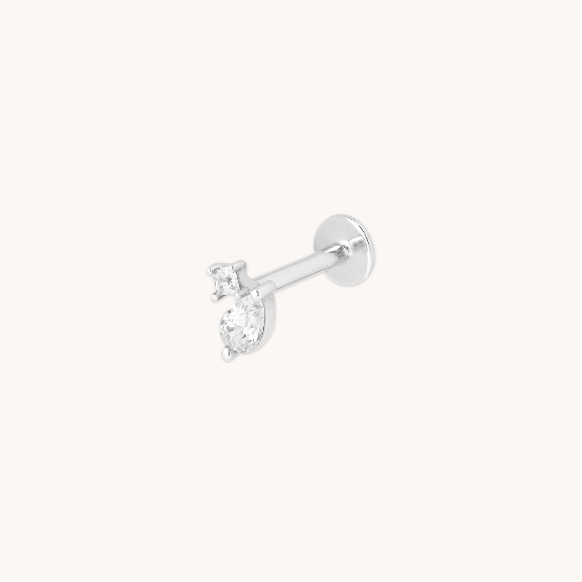 Double Gem Piercing Stud in Solid White Gold