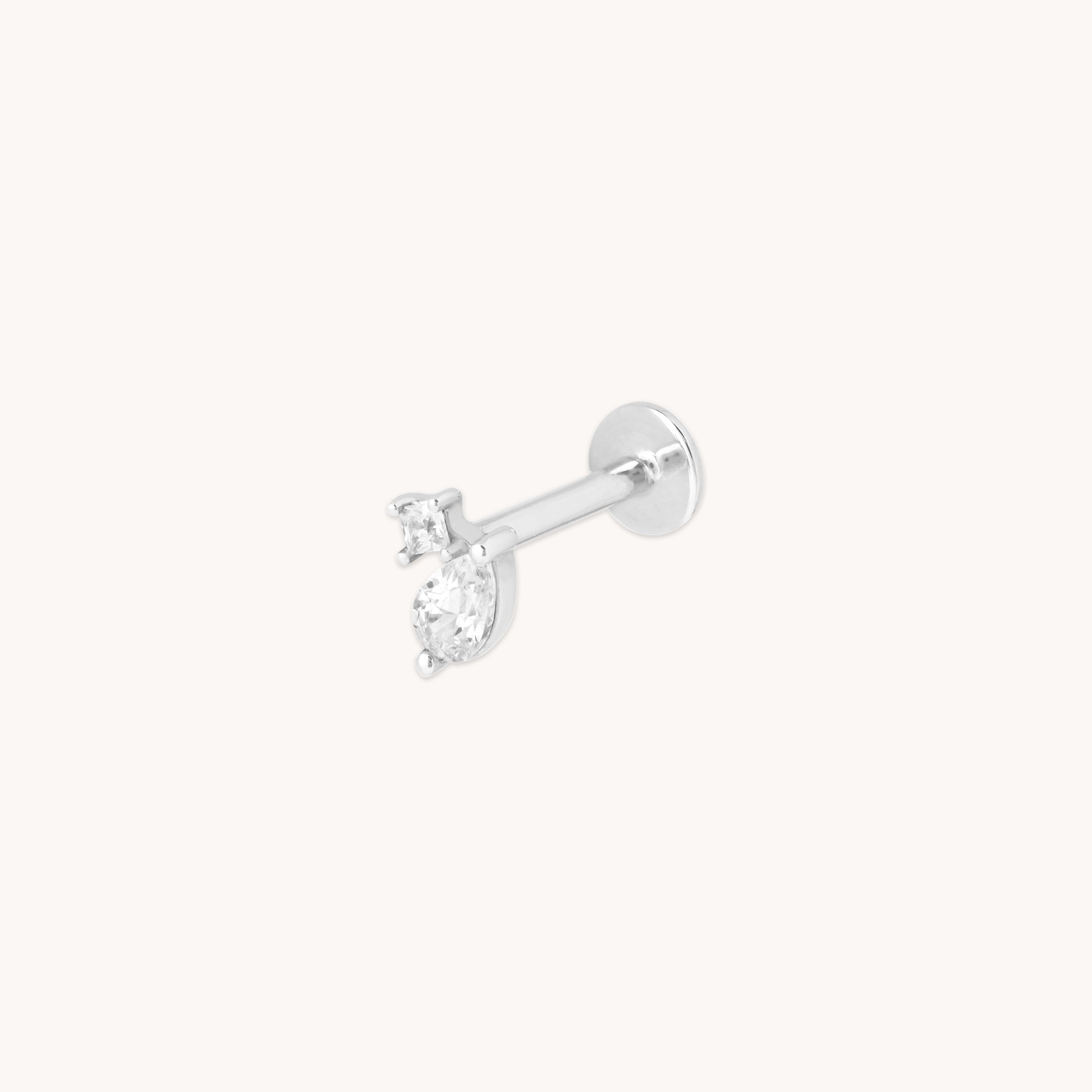 Double Gem Piercing Stud in Solid White Gold
