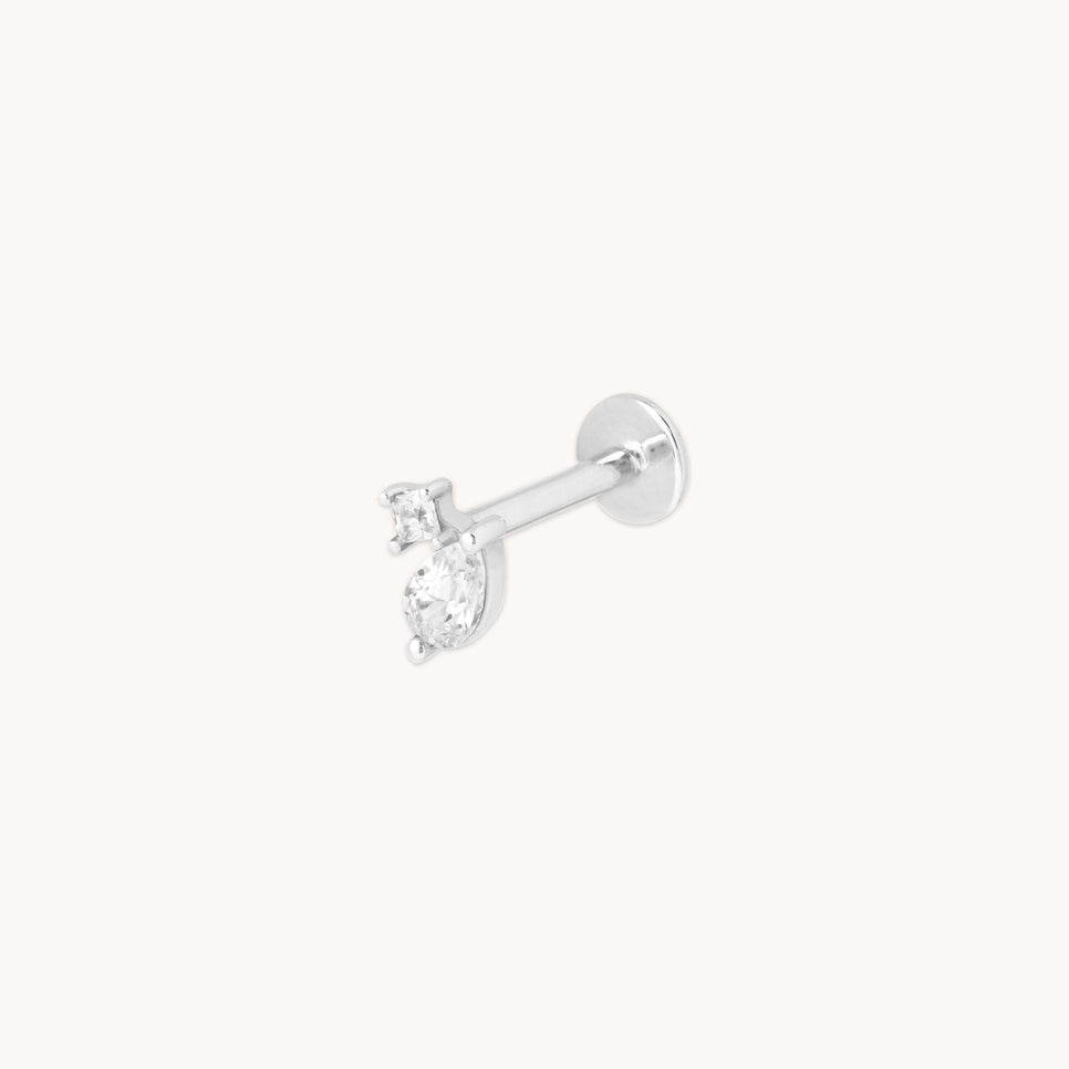 Double Gem Piercing Stud in Solid White Gold