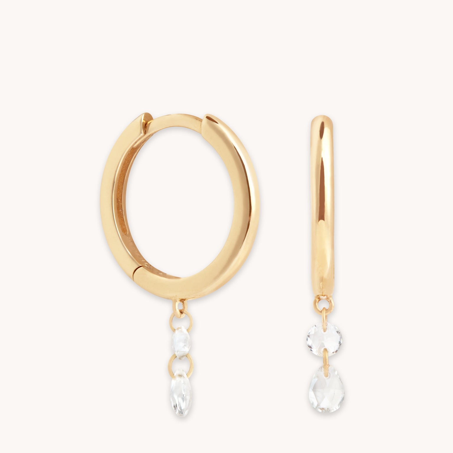 Topaz Floating Charm Hoops in Solid Gold