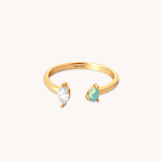 Crystal & Opal Open Ring in Gold