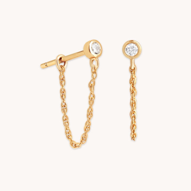 Bezel Chain Stud Earrings in Gold