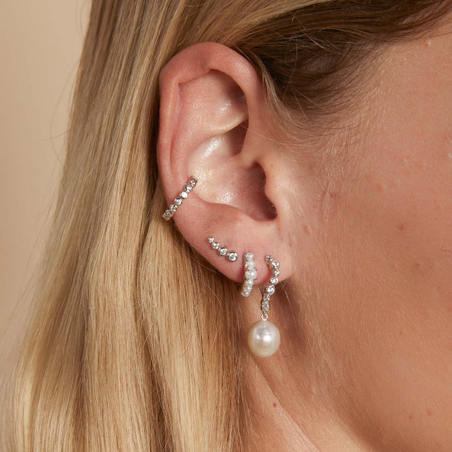 Bezel Crystal Climber Stud Earrings in Silver