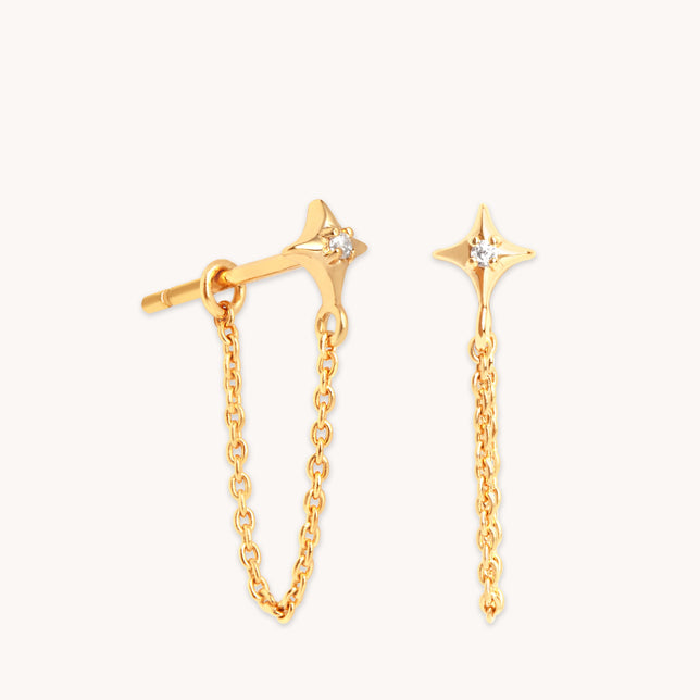 Cosmic Star Chain Stud Earrings in Gold