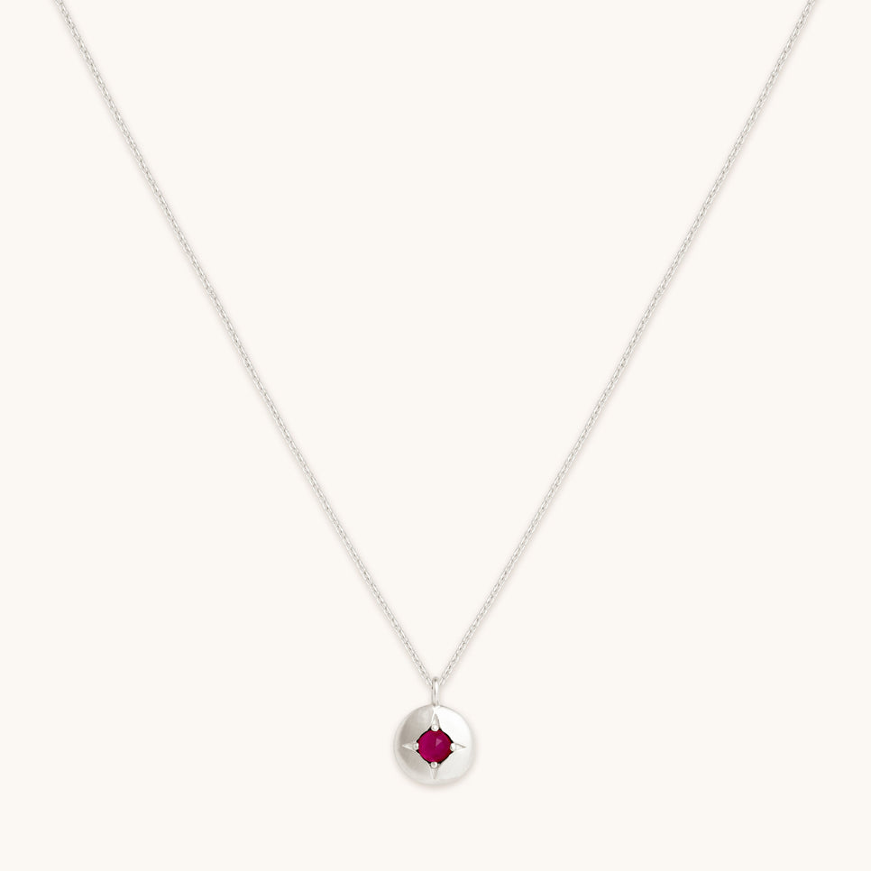 Gemstone Jewellery - July Ruby Birthstone Necklace in Solid White Gold - Pendant Necklace - Astrid &amp; Miyu
