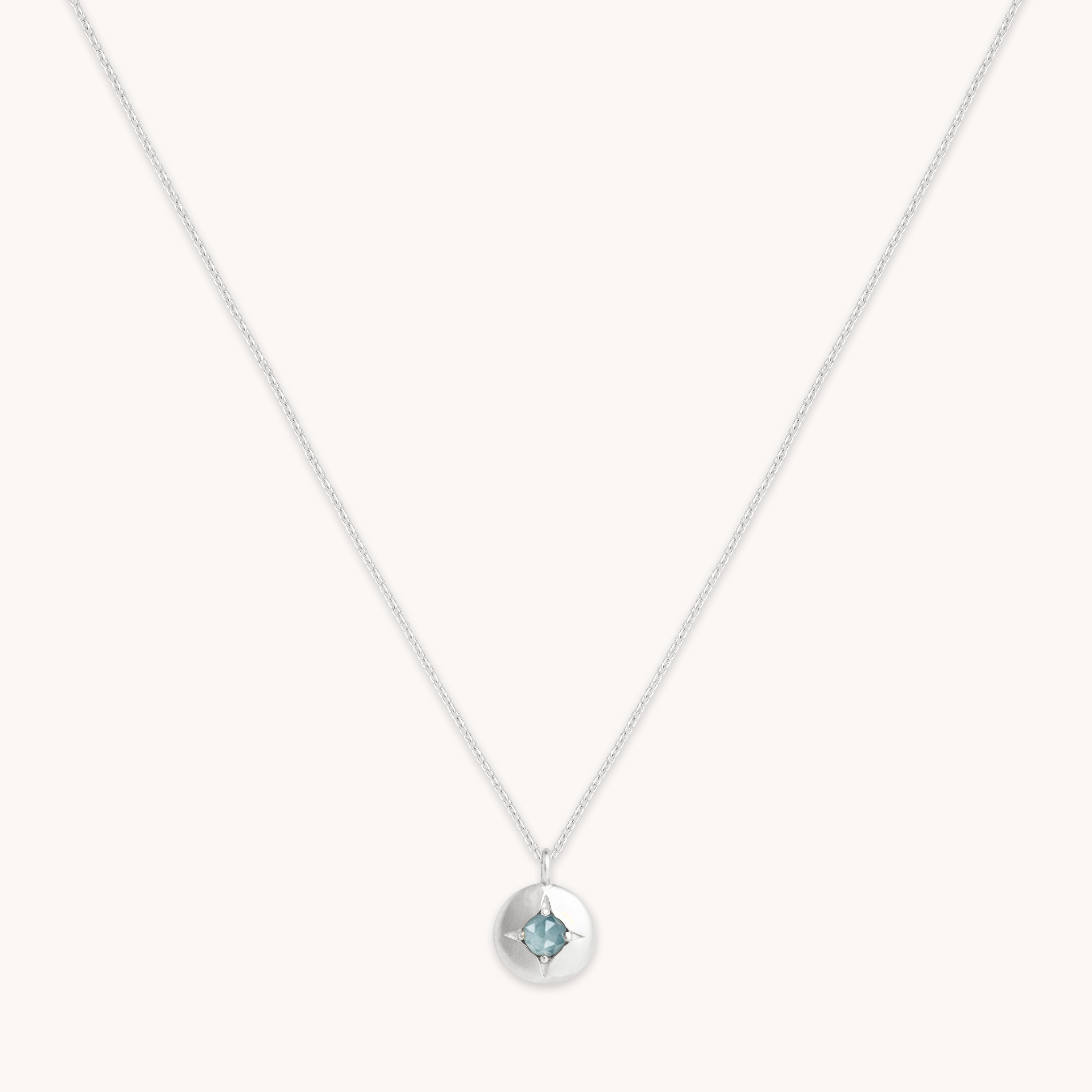 March Aquamarine Birthstone Necklace in Solid White Gold