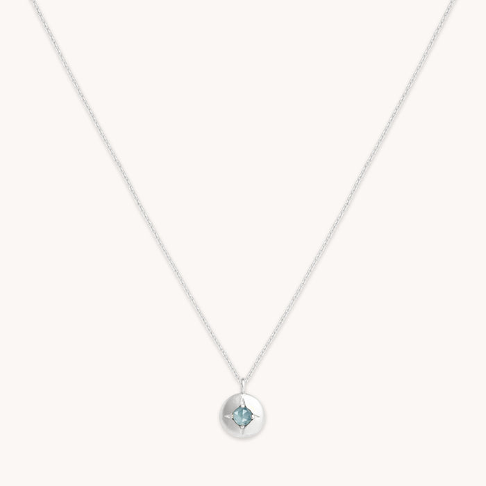 March Aquamarine Birthstone Necklace in Solid White Gold