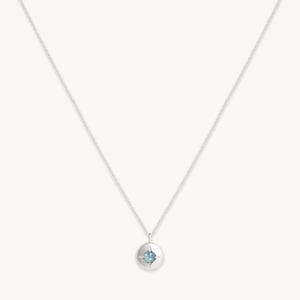 Birthstone Jewellery - March Aquamarine Birthstone Necklace in Solid White Gold - Pendant Necklace - Astrid &amp; Miyu