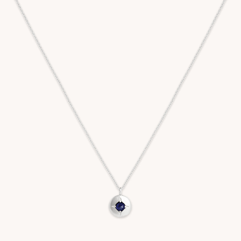 Birthstone Jewellery - September Sapphire Birthstone Necklace in Solid White Gold - Pendant Necklace - Astrid &amp; Miyu