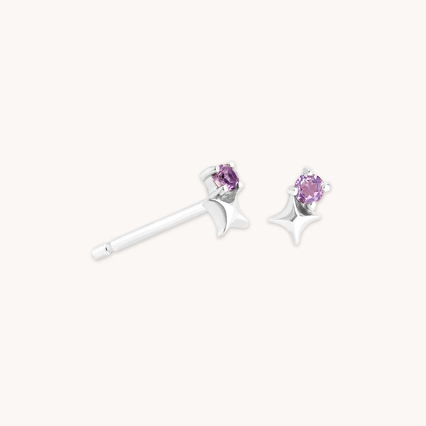Birthstone Earrings - February Amethyst Birthstone Earrings in Solid White Gold - Stud Earrings - Astrid &amp; Miyu