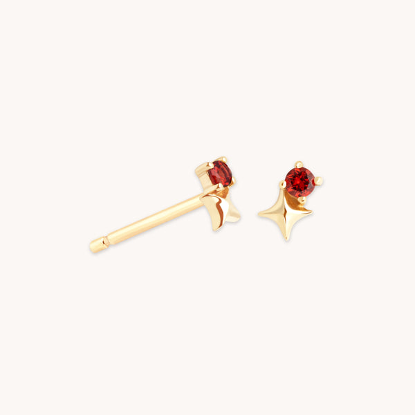 January Garnet Birthstone Earrings in Solid Gold