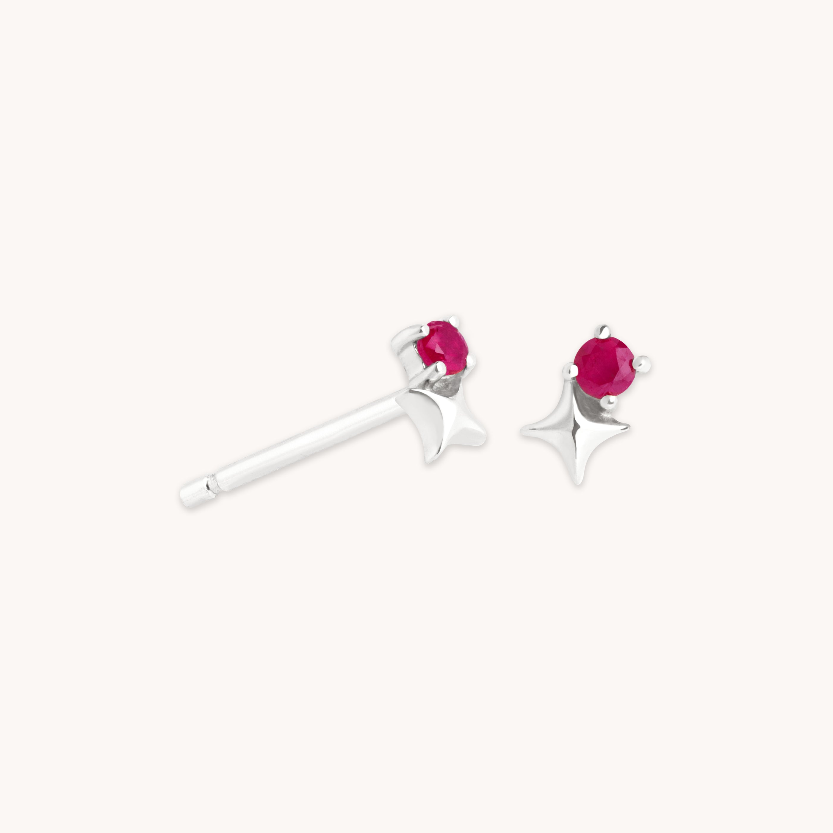 July Ruby Birthstone Earrings in Solid White Gold