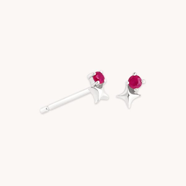 July Ruby Birthstone Earrings in Solid White Gold