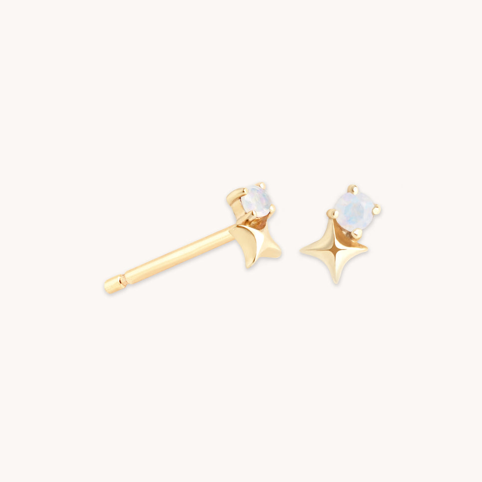 Birthstone Earrings - June Moonstone Birthstone Earrings in Solid Gold - Stud Earrings - Astrid &amp; Miyu