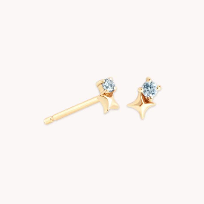 March Aquamarine Birthstone Earrings in Solid Gold