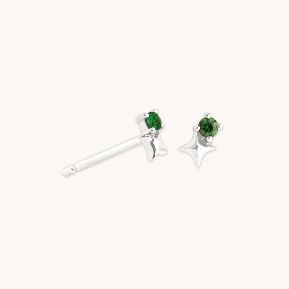 Birthstone Earrings - May Tsavorite Birthstone Earrings in Solid White Gold - Stud Earrings - Astrid &amp; Miyu