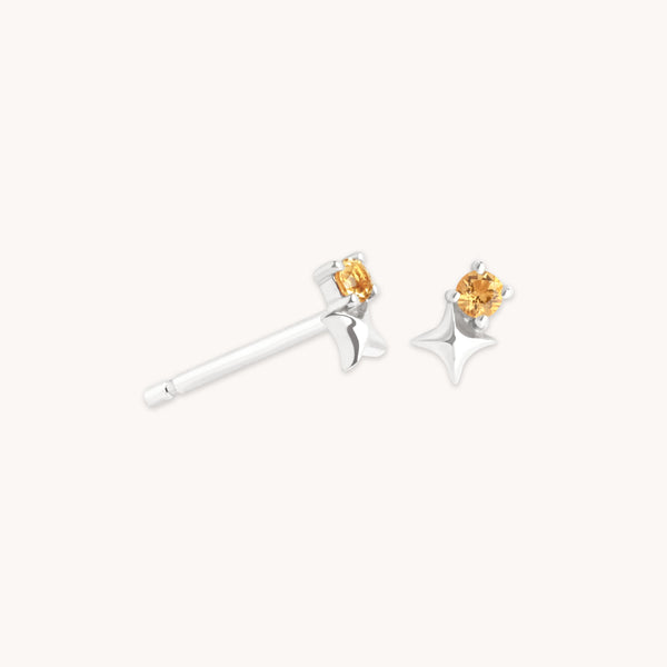 November Citrine Birthstone Earrings in Solid White Gold