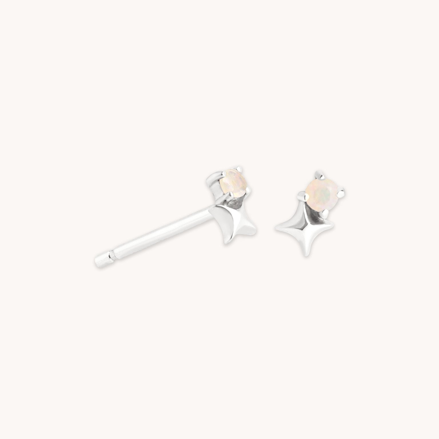 Birthstone Earrings - October Opal Birthstone Earrings in Solid White Gold - Stud Earrings - Astrid &amp; Miyu