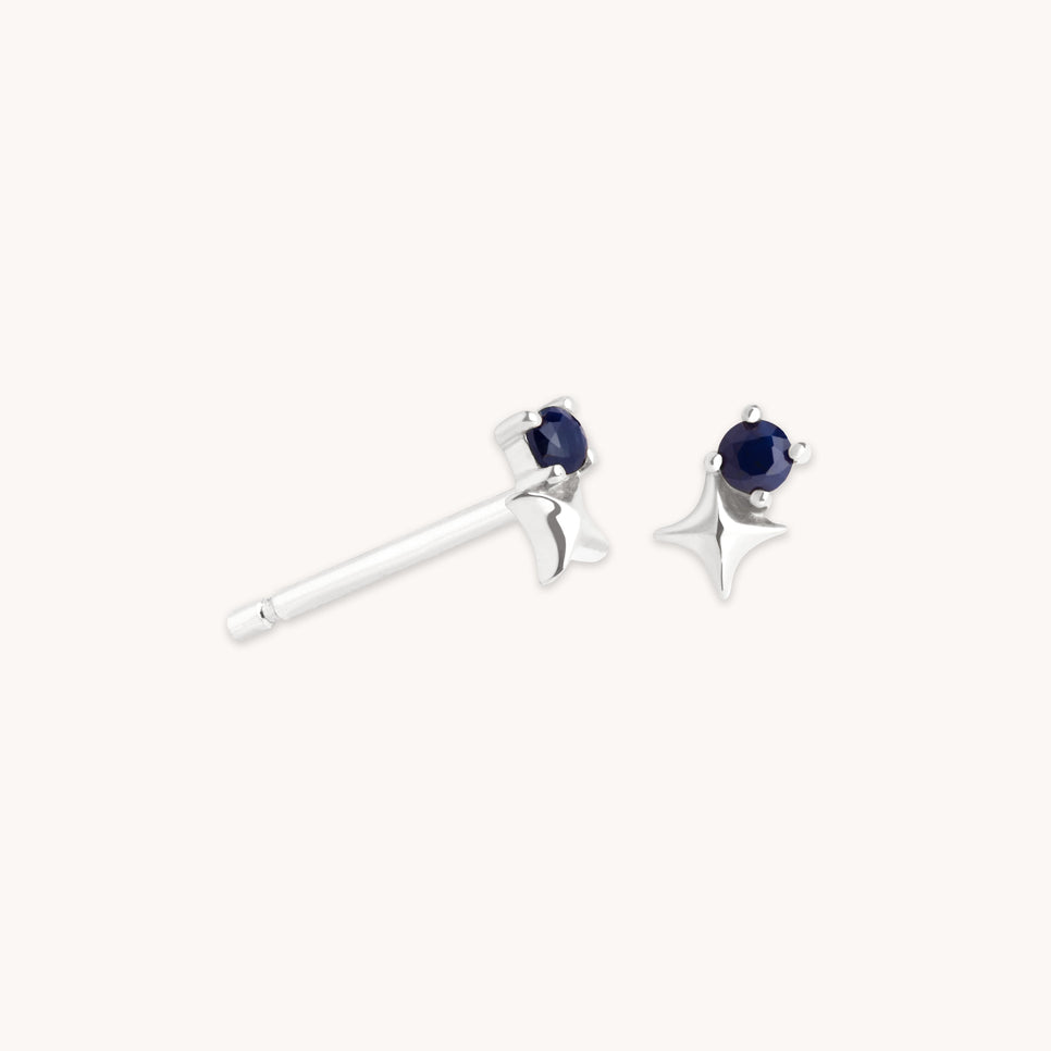 Birthstone Earrings - September Sapphire Birthstone Earrings in Solid White Gold - Stud Earrings - Astrid &amp; Miyu