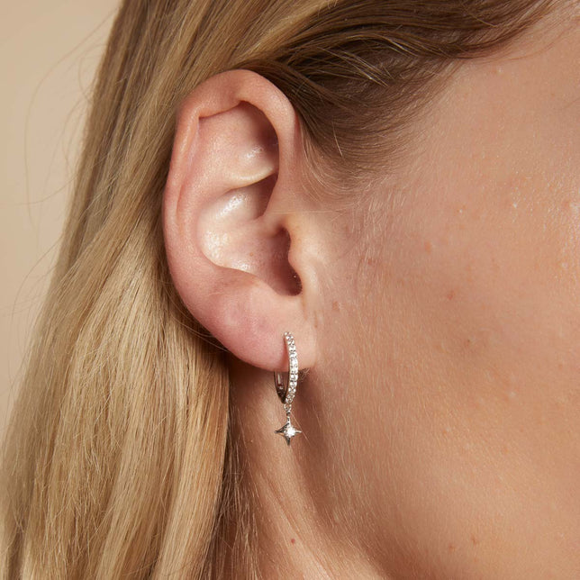 Crystal Star Hoops in Silver