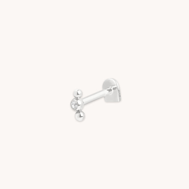 Topaz Beaded Triple Piercing Stud in Solid White Gold
