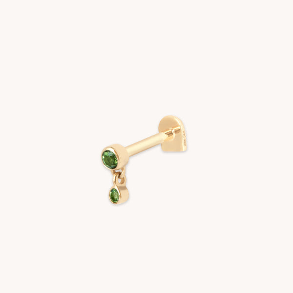 Green Tourmaline Double Piercing Stud in Solid Gold