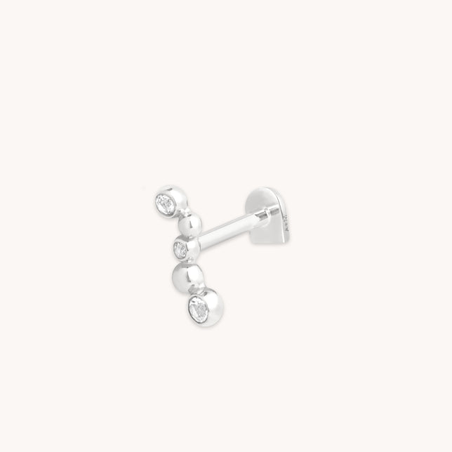 Topaz Beaded Wave Piercing Stud in Solid White Gold