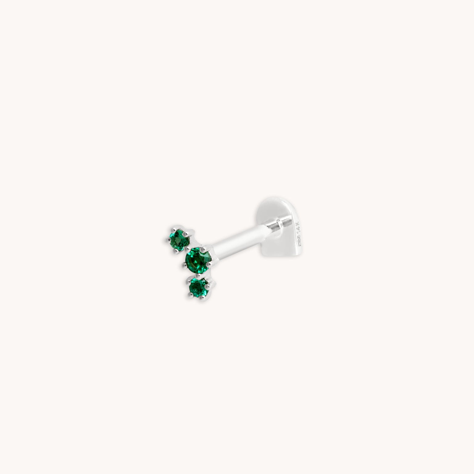 Emerald Curved Piercing Stud in Solid White Gold