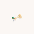 Diamond & Emerald Pear Piercing Stud in Solid Gold