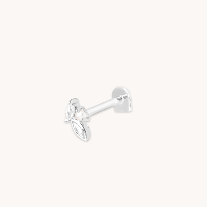 Pearl & Topaz Cluster Piercing Stud in Solid White Gold