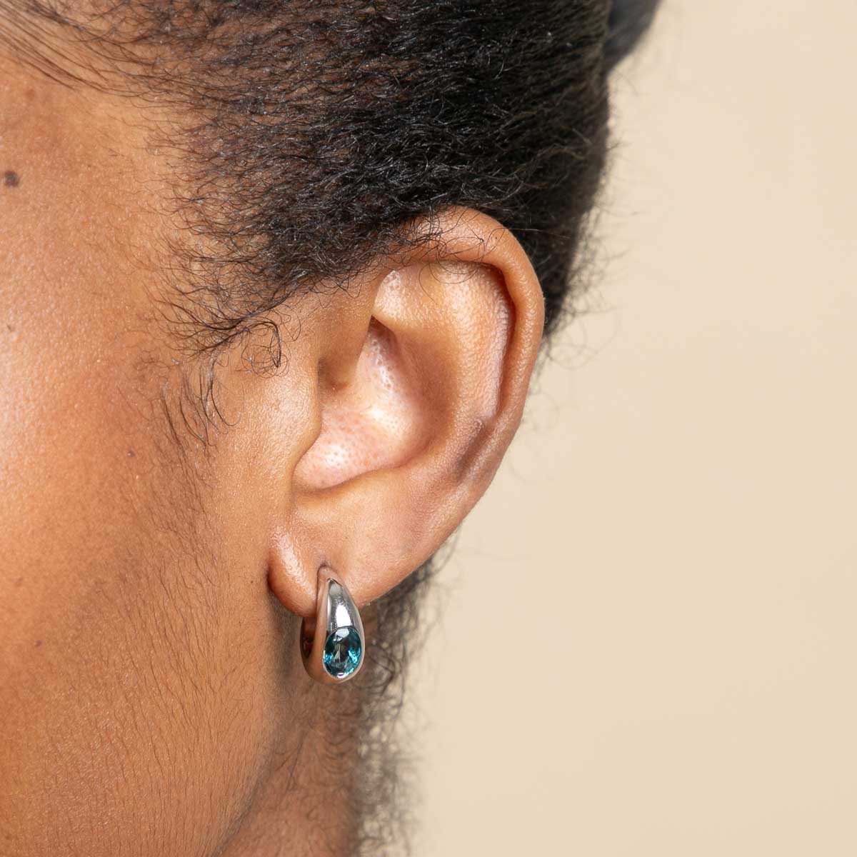 Blue Topaz Dome Hoops in Silver