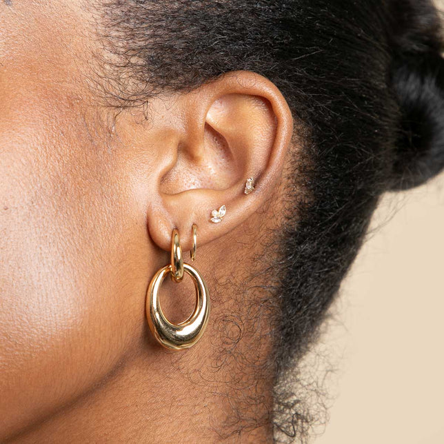 18k Gold Plated Jewellery - Dome Link Hoops in Gold - Hoop Earrings - Astrid &amp; Miyu