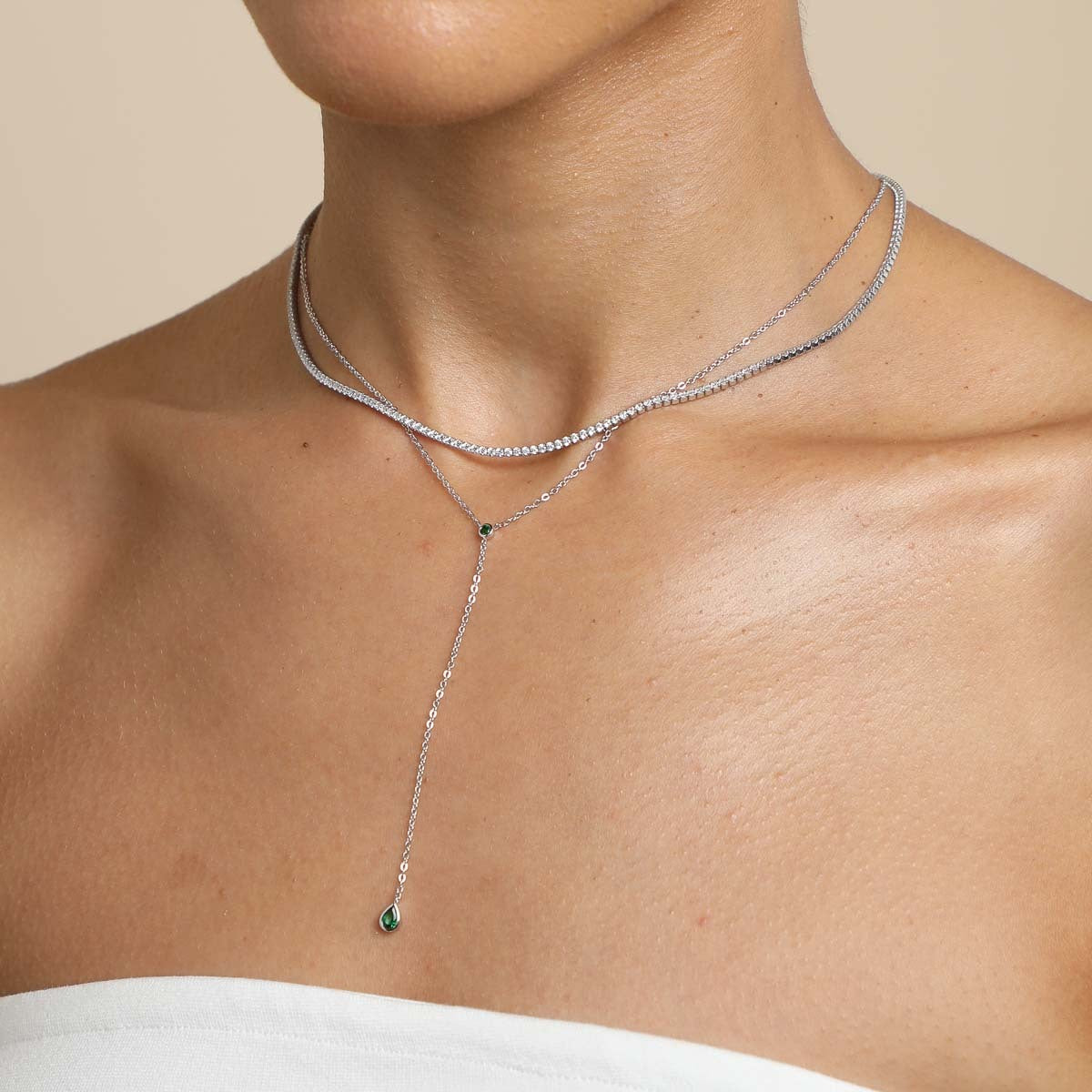 Green Topaz Lariat Necklace in Silver