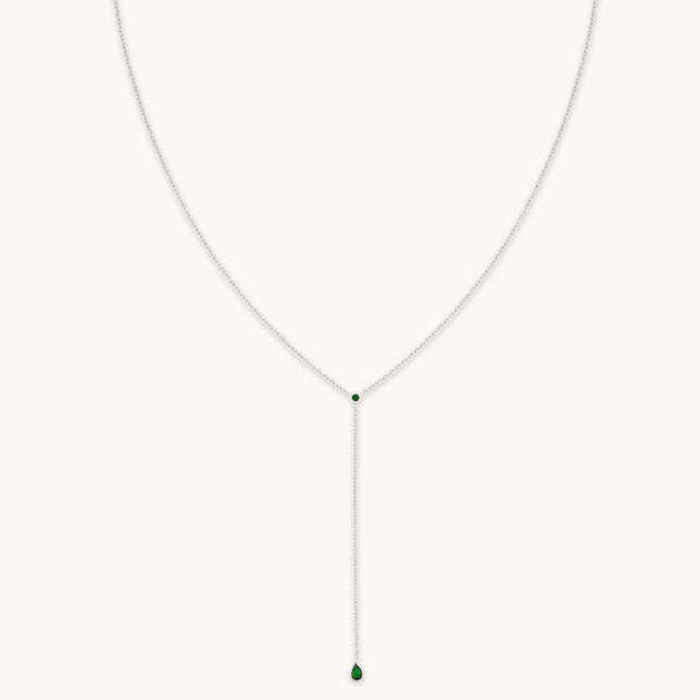 Green Topaz Lariat Necklace in Silver