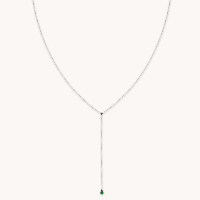 Green Topaz Lariat Necklace in Silver