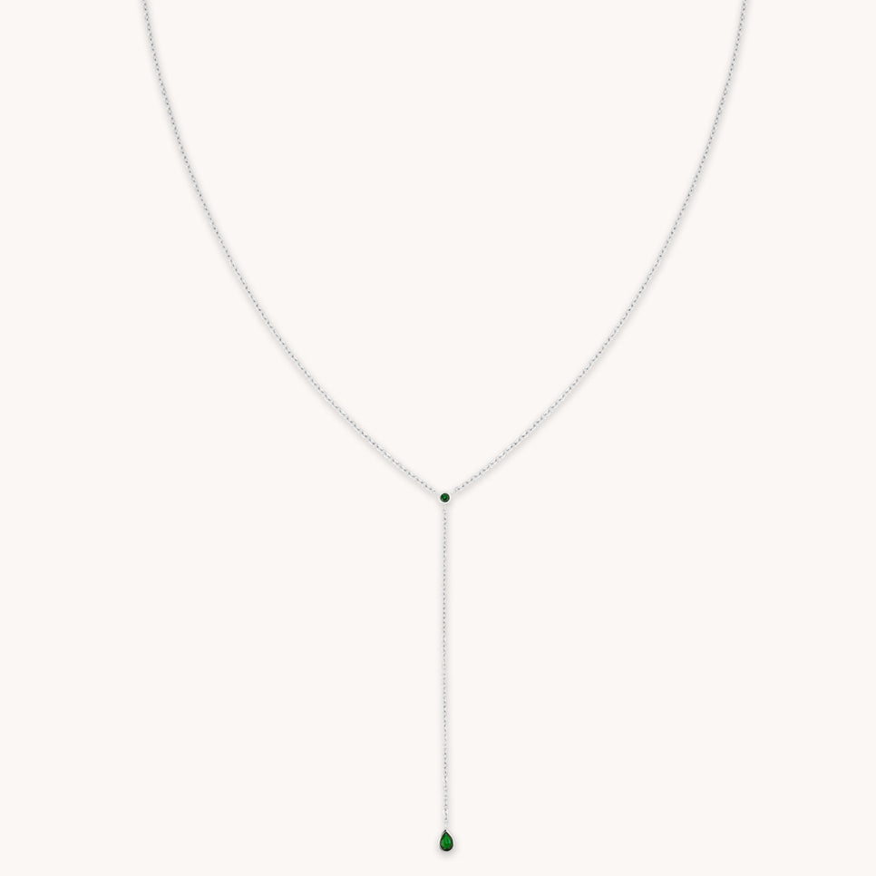 Green Topaz Lariat Necklace in Silver