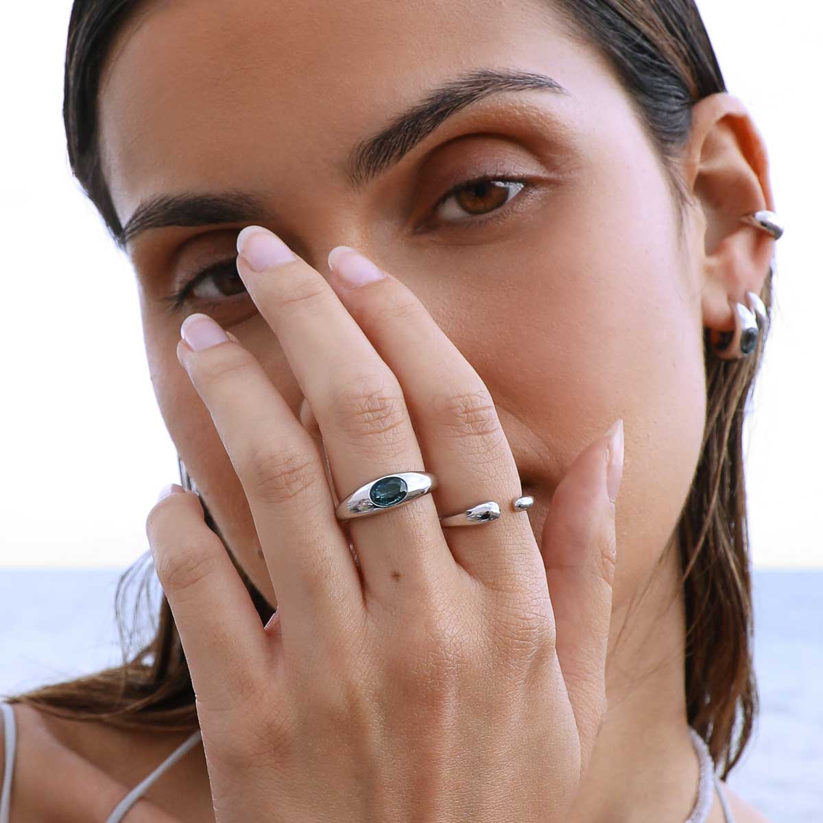 Blue Topaz Dome Ring in Silver