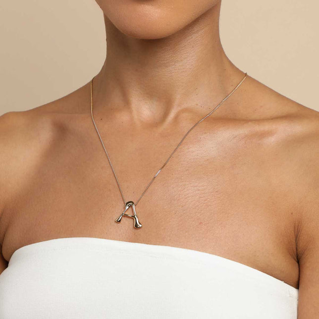18k Gold Plated Jewellery - A Initial Bold Pendant Necklace in Gold - Pendant Necklace - Astrid &amp; Miyu