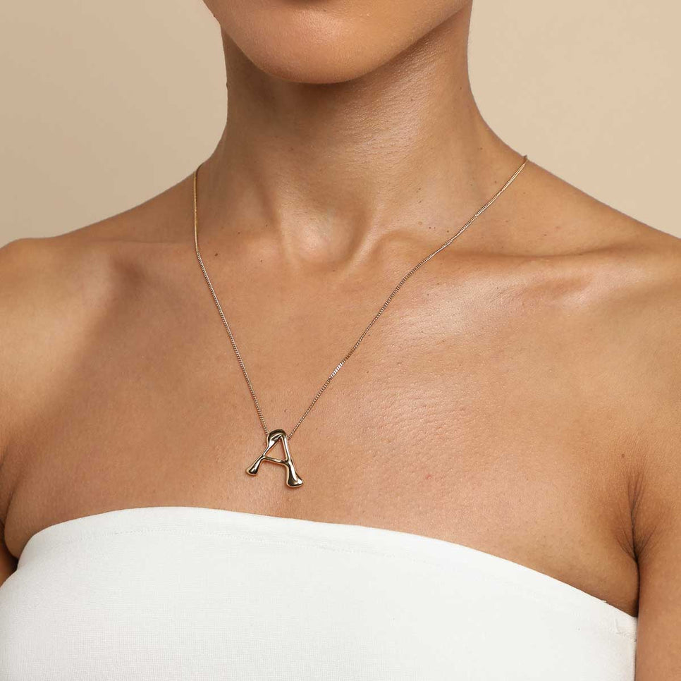 18k Gold Plated Jewellery - A Initial Bold Pendant Necklace in Gold - Pendant Necklace - Astrid &amp; Miyu