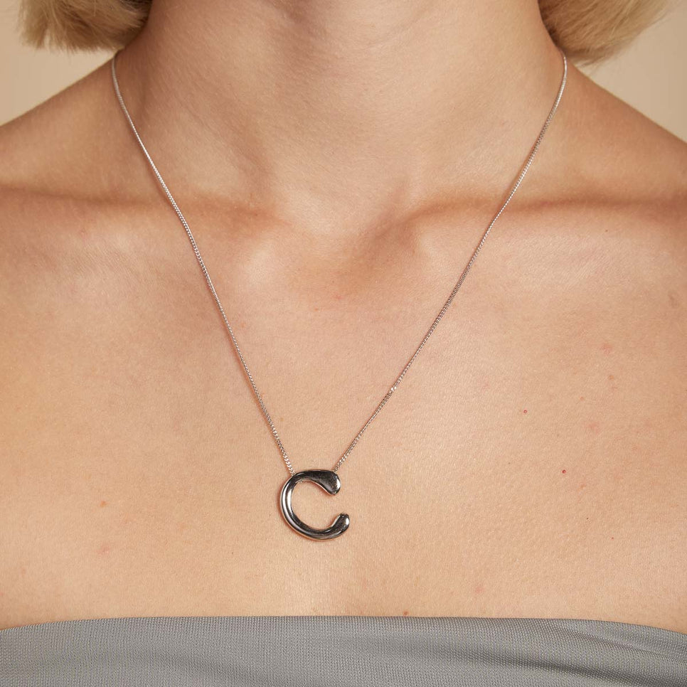 Initial Pendant Necklaces - C Initial Bold Pendant Necklace in Silver - Pendant Necklace - Astrid &amp; Miyu