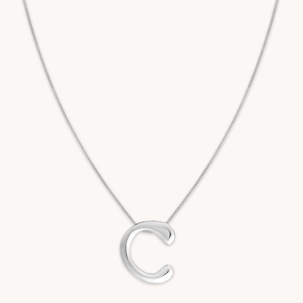 Initial Pendant Necklaces - C Initial Bold Pendant Necklace in Silver - Pendant Necklace - Astrid &amp; Miyu