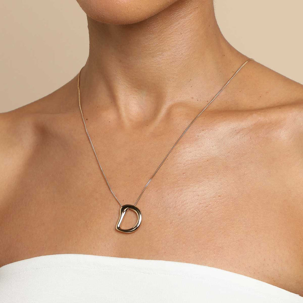 18k Gold Plated Jewellery - D Initial Bold Pendant Necklace in Gold - Pendant Necklace - Astrid &amp; Miyu
