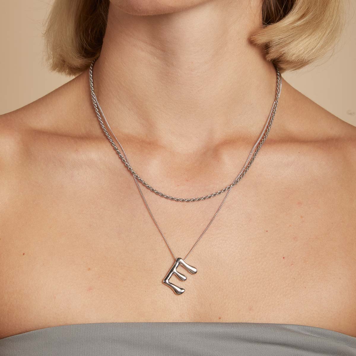 Initial Pendant Necklaces - E Initial Bold Pendant Necklace in Silver - Pendant Necklace - Astrid &amp; Miyu