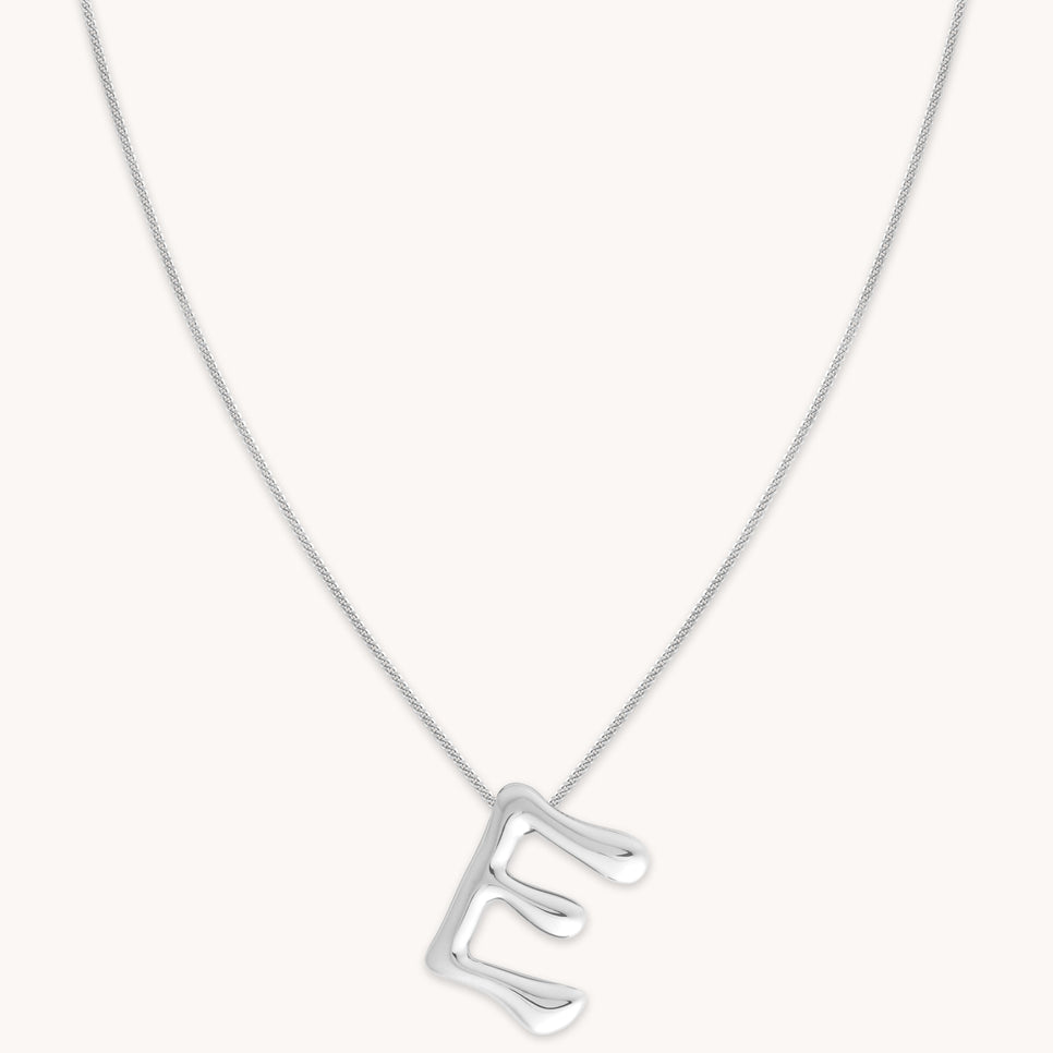 Initial Pendant Necklaces - E Initial Bold Pendant Necklace in Silver - Pendant Necklace - Astrid &amp; Miyu