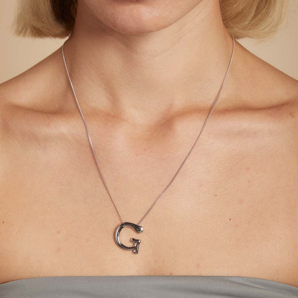 Initial Pendant Necklaces - G Initial Bold Pendant Necklace in Silver - Pendant Necklace - Astrid &amp; Miyu
