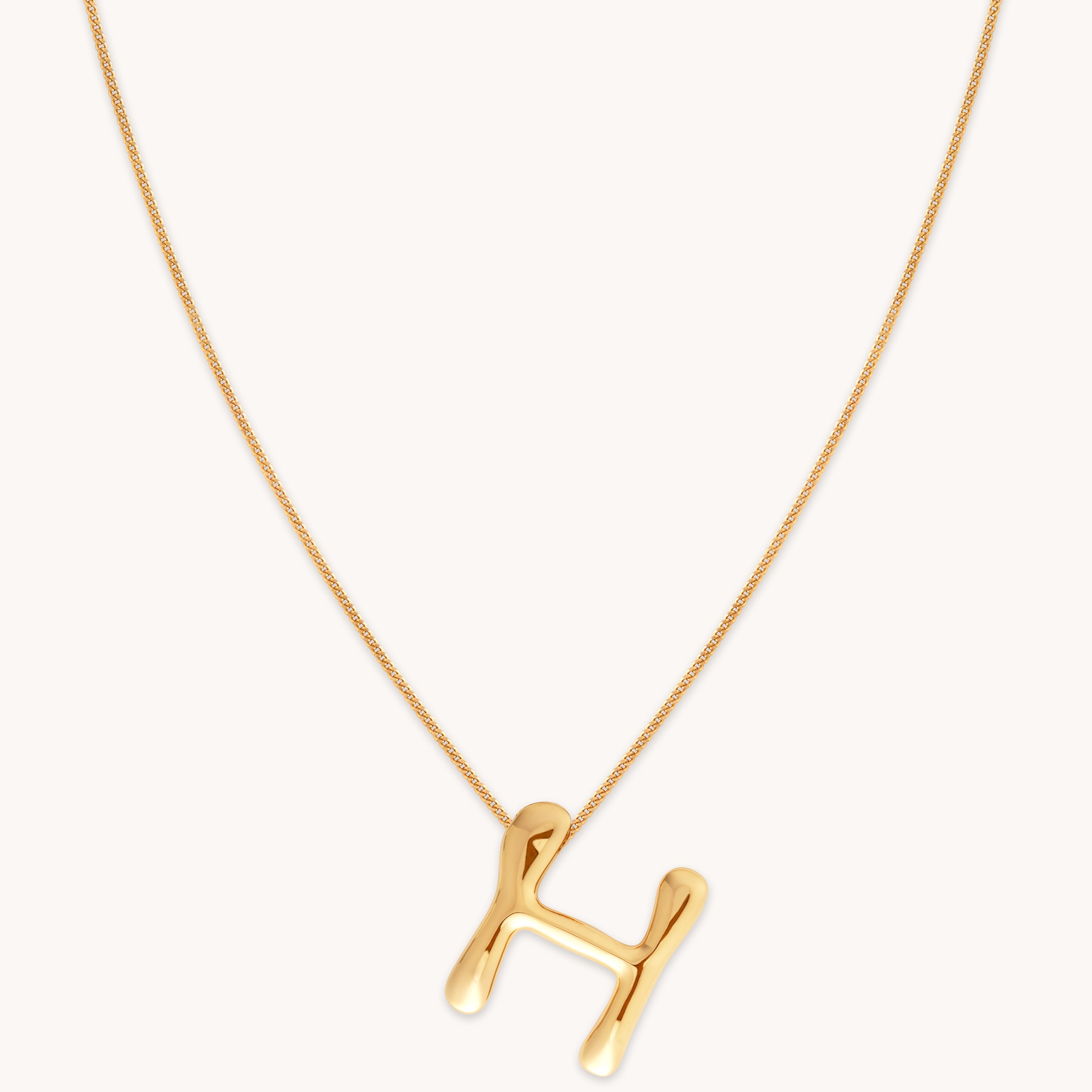 18k Gold Plated Jewellery - H Initial Bold Pendant Necklace in Gold - Pendant Necklace - Astrid &amp; Miyu