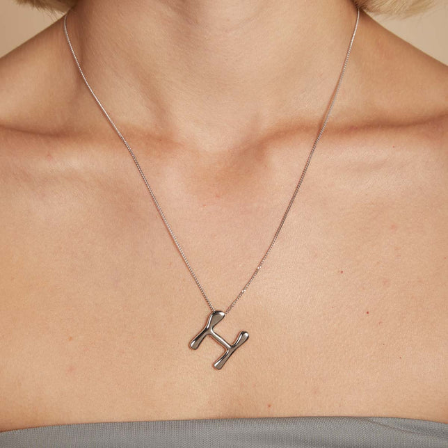 Necklaces & Bracelets - H Initial Bold Pendant Necklace in Silver - Pendant Necklace - Astrid &amp; Miyu