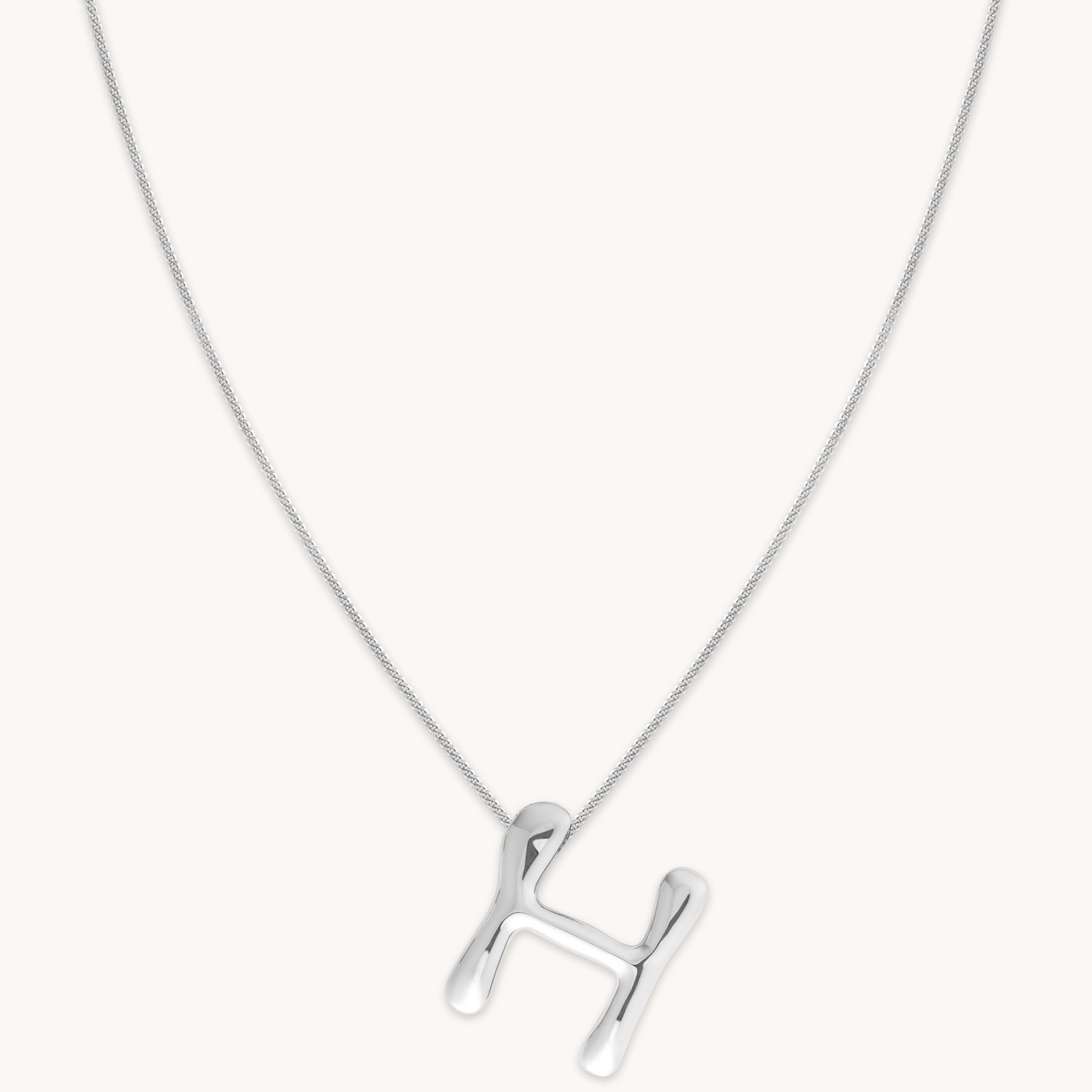 H Initial Bold Pendant Necklace in Silver
